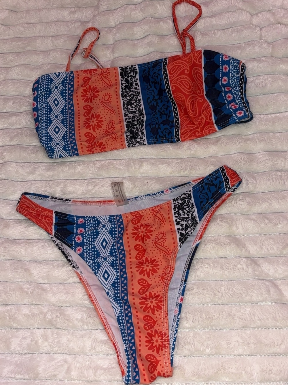 SHEIN Red & Blue Patterned Bandeau Bikini Set
